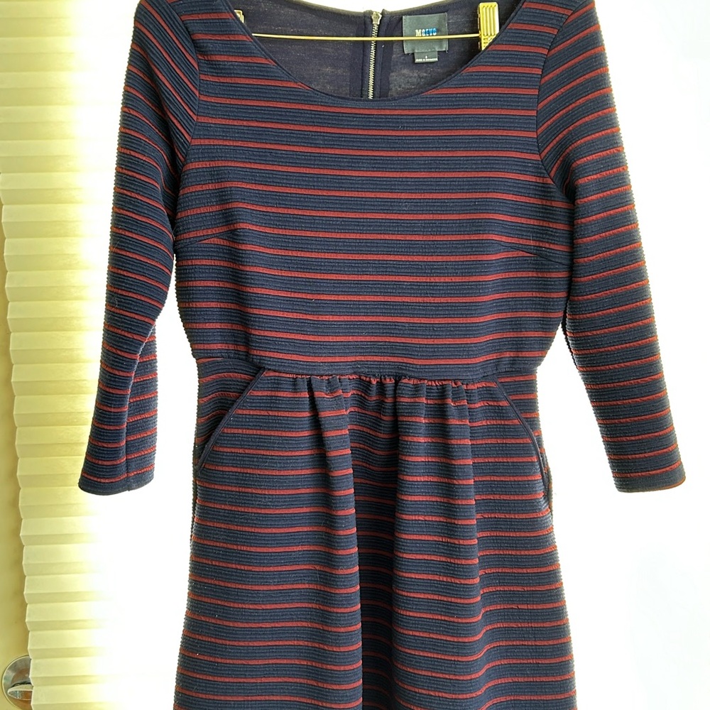 Maeve Navy and Red Dress with pockets